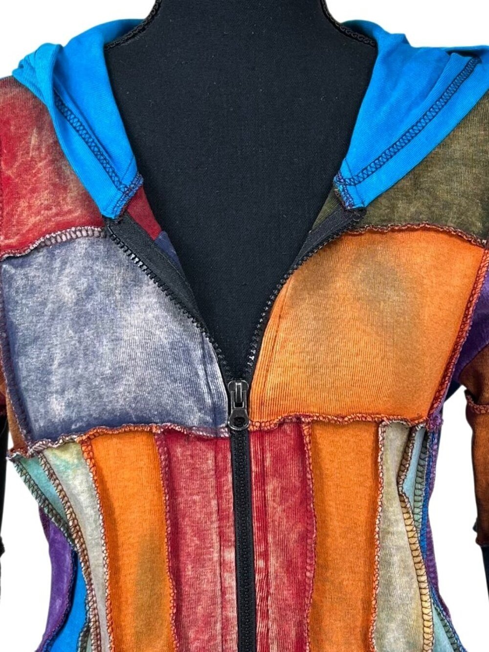 India Boutique Y2K Cotton Patchwork Hippy Hoodie Jacket Size M - Picture 4 of 11